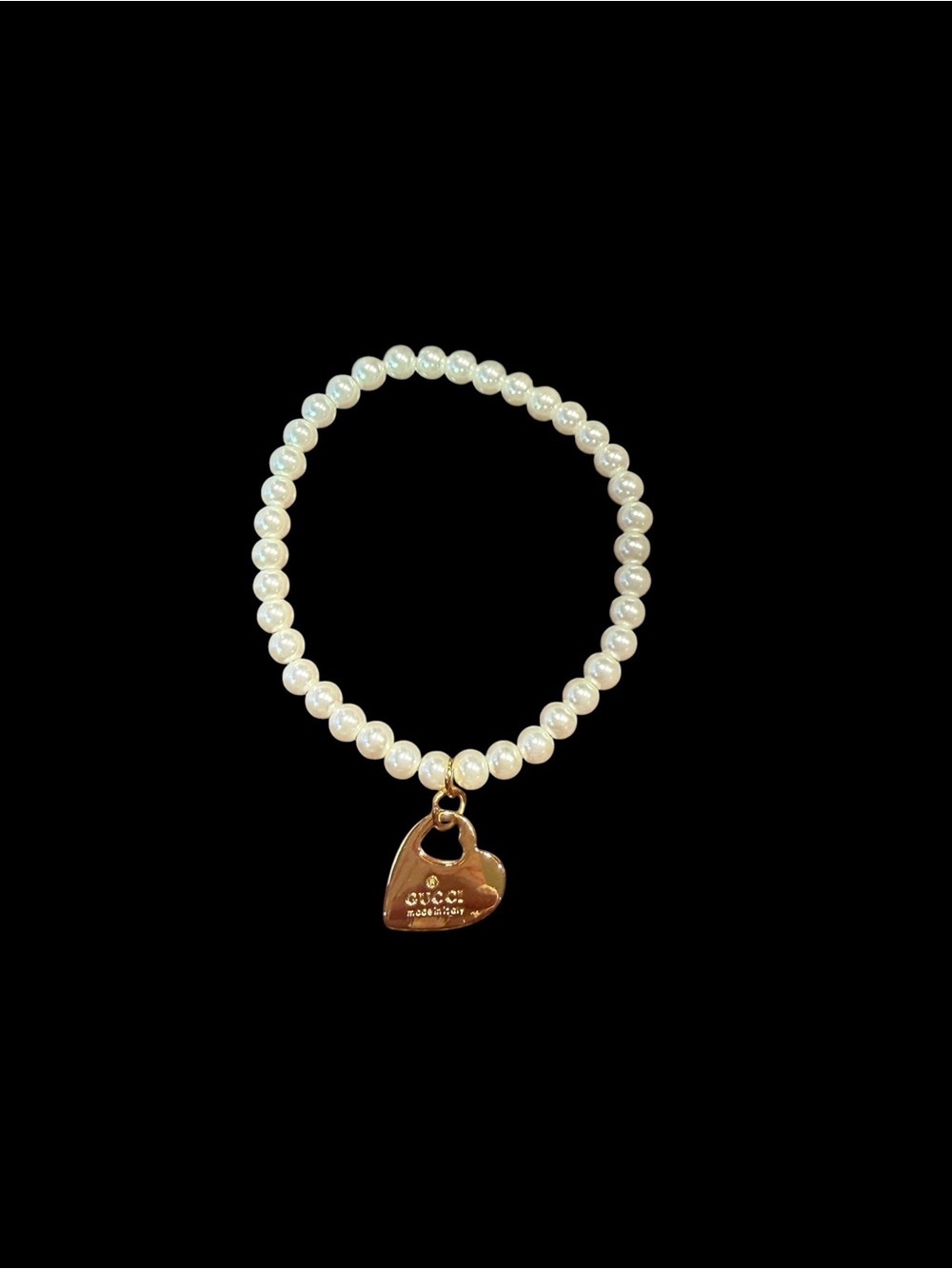 Gucci Gold Heart Charm On A Pearl Bracelet